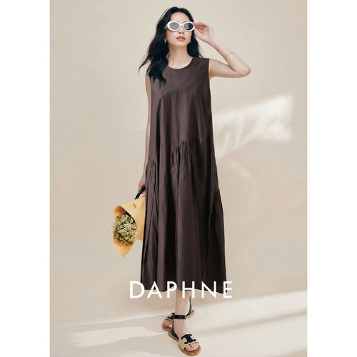 Daphne达芙妮真丝棉老钱风无袖垂感连衣裙女夏宽松气质褶皱背心裙