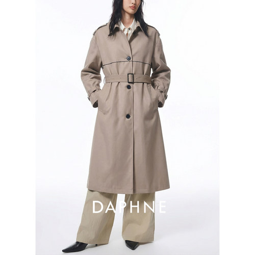 Daphne达芙妮高定轻奢绵羊毛真丝大衣女翻领2026春装长款三防风衣