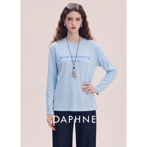 Daphne达芙妮匹马棉极简风字母印花长袖T恤女秋慵懒宽松百搭上衣