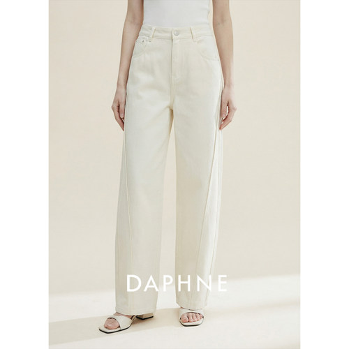 Daphne达芙妮轻奢匹马棉天丝垂感宽松牛仔裤女白色春装新款弯刀裤