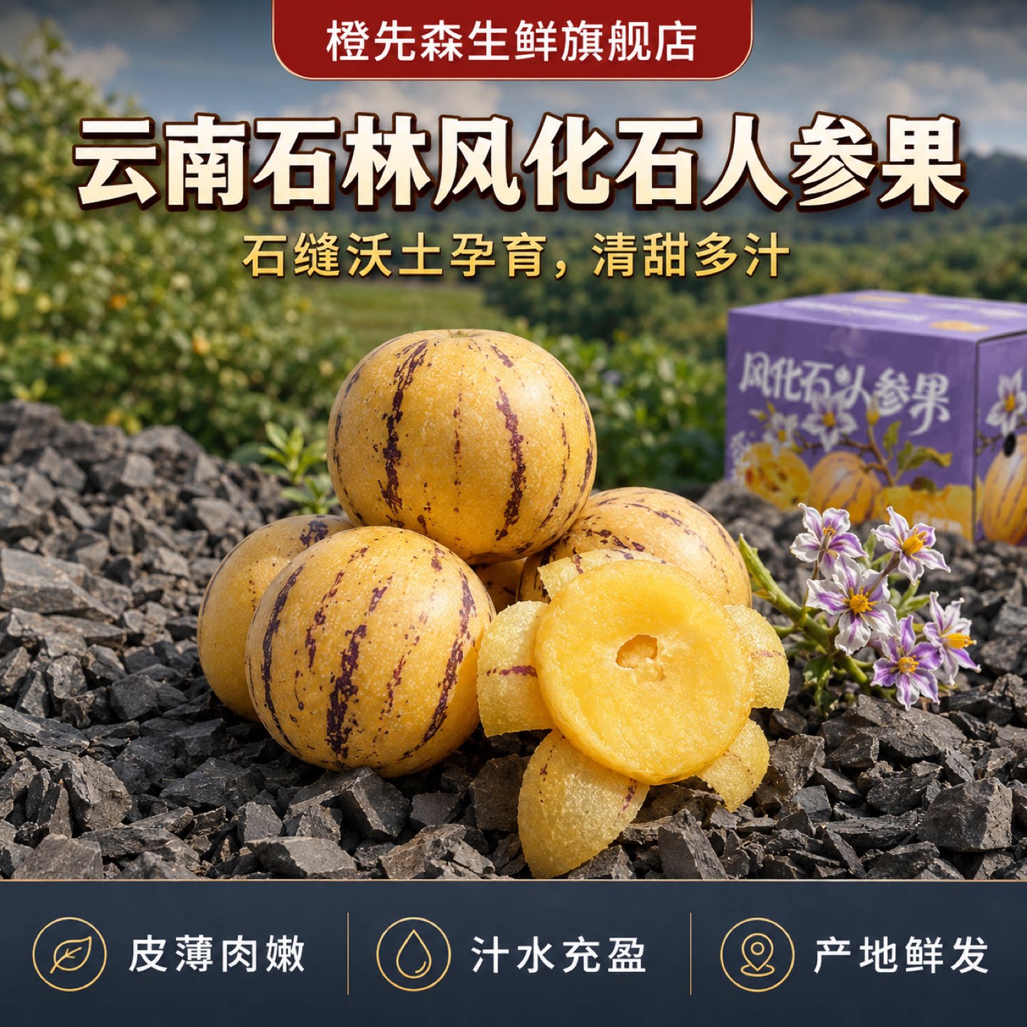 云南石林风化石人参果当季整箱包邮甄选精品果顺丰包邮