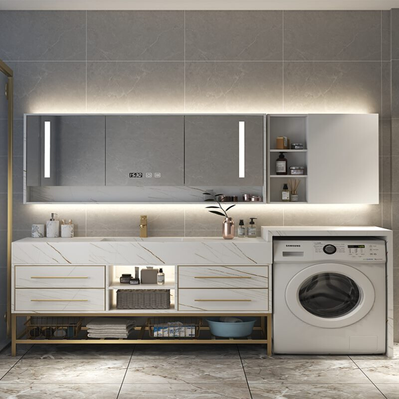 岩板一体洗衣机柜阳台洗手洗衣槽洗脸盆柜组合简约现代智能浴室柜