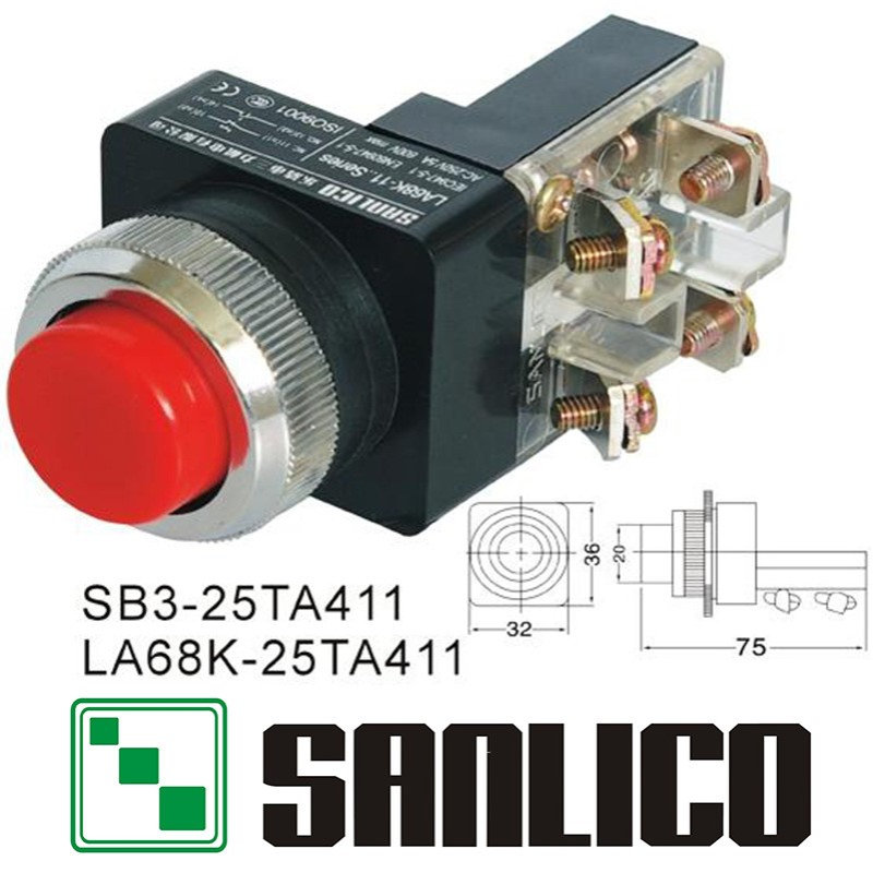 高钮按钮开关 LA68K(SB3 KS11 PB)-25TA411按键耐用防水