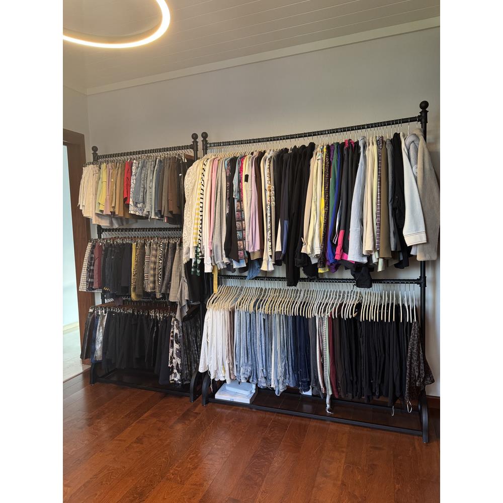 铁艺服装店挂衣展示架双层婚纱架可调节落地式三层童装男女装货架