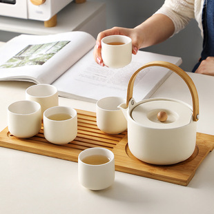 家用喝茶杯子陶瓷茶壶茶盘办公室泡茶礼品茶器 奶油风功夫茶具套装