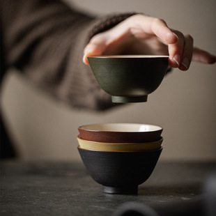 侘寂风粗陶主人杯功夫茶具陶瓷仿古泥家用茶杯手工品茗杯 日式