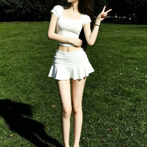 NSCM夏季纯欲甜美风蕾丝短裙套装