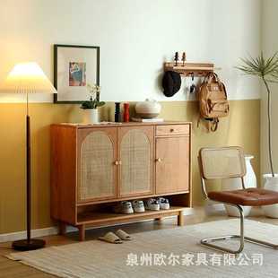 柜家用入门玄关柜门厅简约鞋 北欧实木鞋 架子储物柜藤编玻璃餐边柜