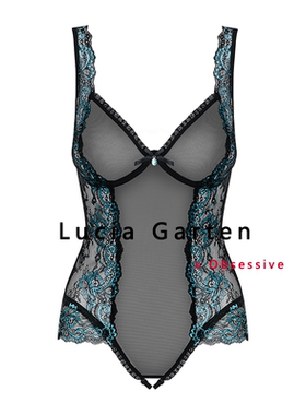 obsessive蓝色网纱蕾丝诱惑连体衣女睡衣诱惑纯欲大码开裆透视