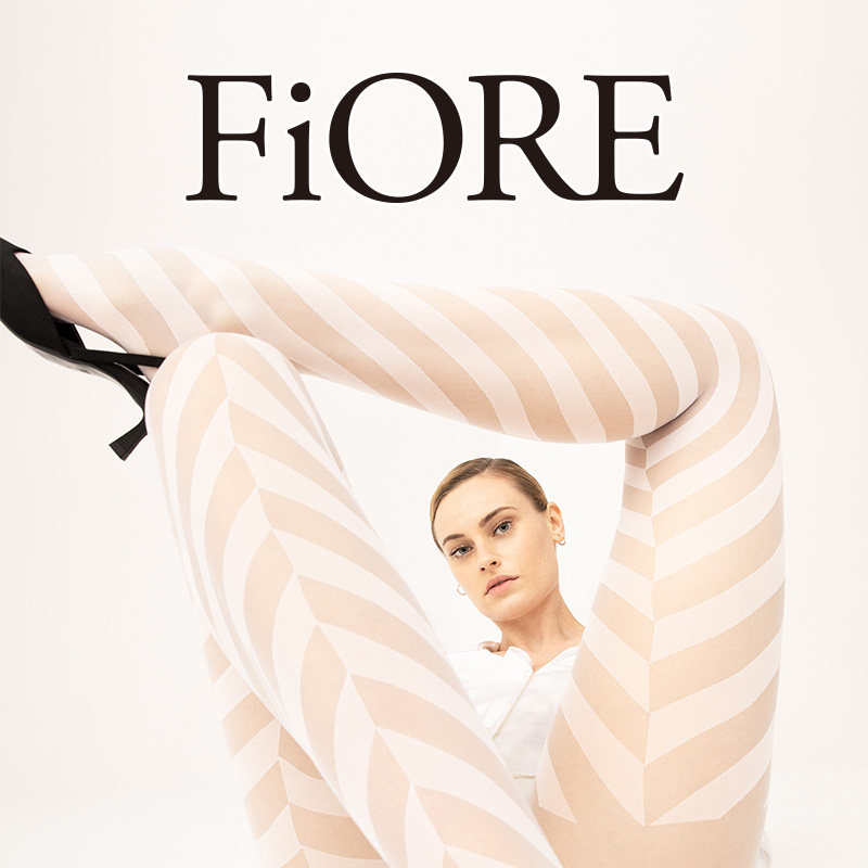 FiORE白色条纹连裤袜女薄款美腿塑形打底袜时尚几何花纹