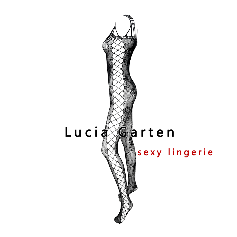 Lucia Garten连身丝袜黑色红色网袜连裤袜开裆