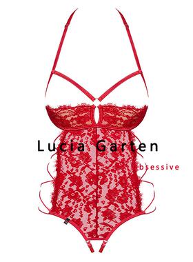 obsessive绑带塑身衣紧身连体衣透视装蕾丝欧洲进口红色女士