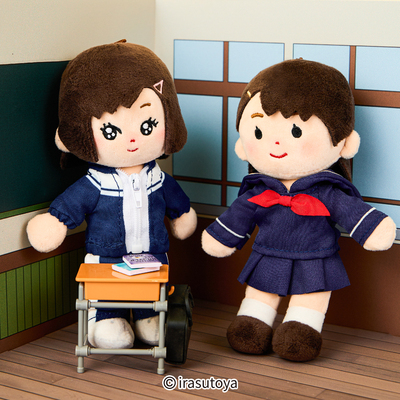 irasutoya插画小人开学长腿换装玩偶水手服女孩包挂公仔娃娃礼物