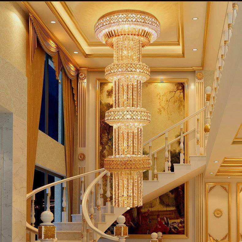 复式楼客厅水晶大吊灯别墅楼梯灯长吊灯水晶灯酒店工程