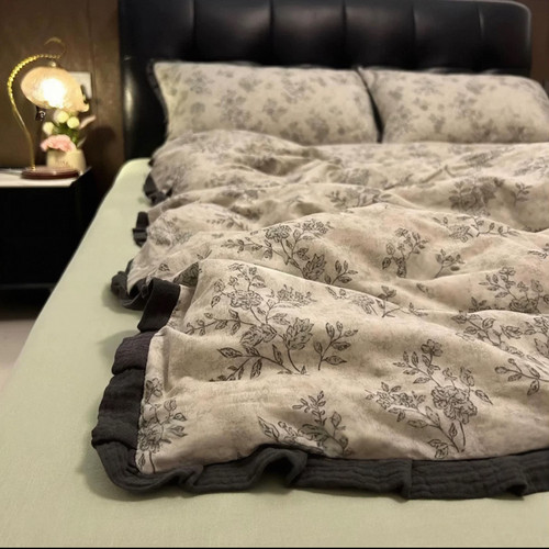 纯棉双层纱皱皱花边美拉德四件套