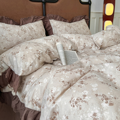 法式浪漫复古秋冬美拉德色系A类全棉母婴双层纱纯棉床上四件套1.8