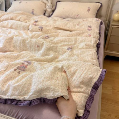 母婴A类全棉双层纱四件套纯棉三件套夏季裸睡款法式被套床笠款