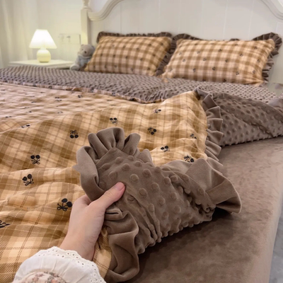 直播秋冬爆款全棉双层纱豆豆绒四件套A类母婴级亲肤裸睡保暖床品