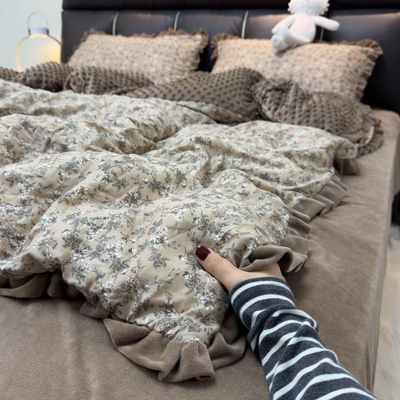 法式复古小碎花A类母婴级纯棉全棉双层纱棉加绒四件套床上用品