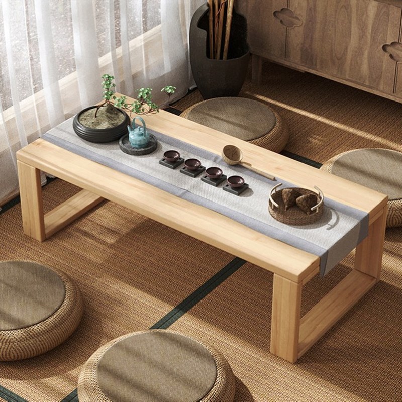 日式茶几榻榻米桌子矮桌禅意实木卧室坐地茶桌长条地桌阳台小方桌
