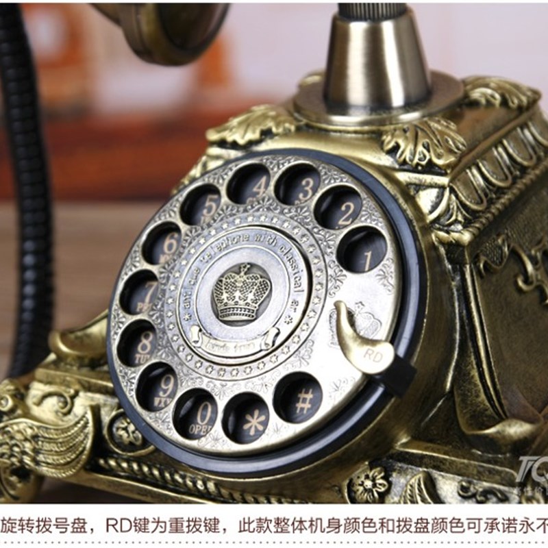 TQJ欧式客厅仿古电话机家用卧室创意复古固定电话时尚旋转拨座机