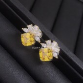 法式 轻奢微镶锆石方糖花朵无耳洞耳夹女气质宫廷风重工花朵耳钉