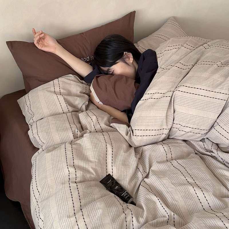 简约柔软全棉四件套色织剪花被套床单纯棉1.8m1.5米双人床上用品