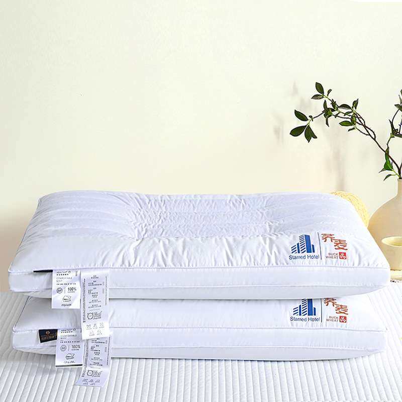 全棉酒店风荞麦枕无荧光面料双面家用枕芯羽丝绒枕头单人定位枕