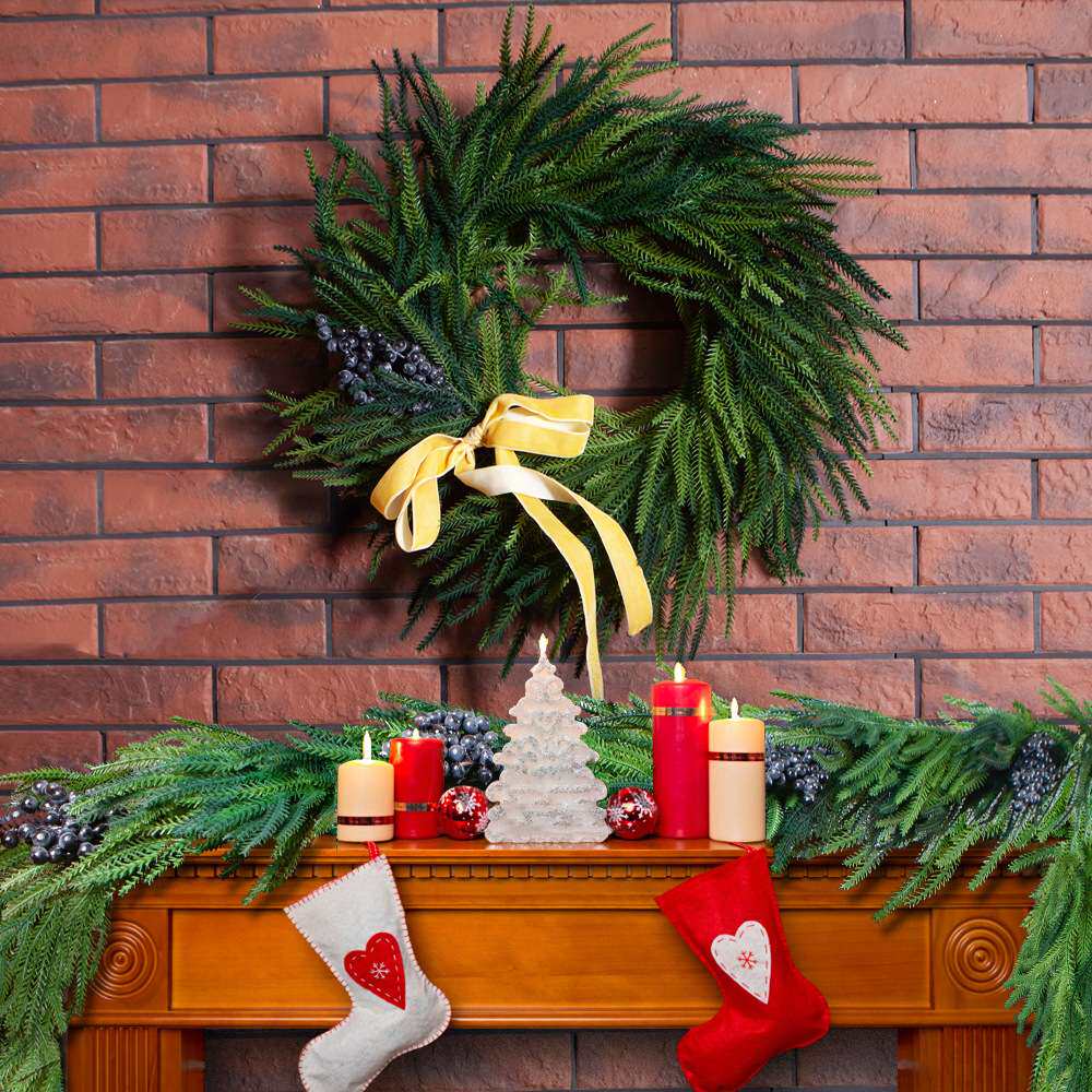 仿真诺福克松软胶手感松针花环圣诞果子花环圣诞节装饰门挂藤环