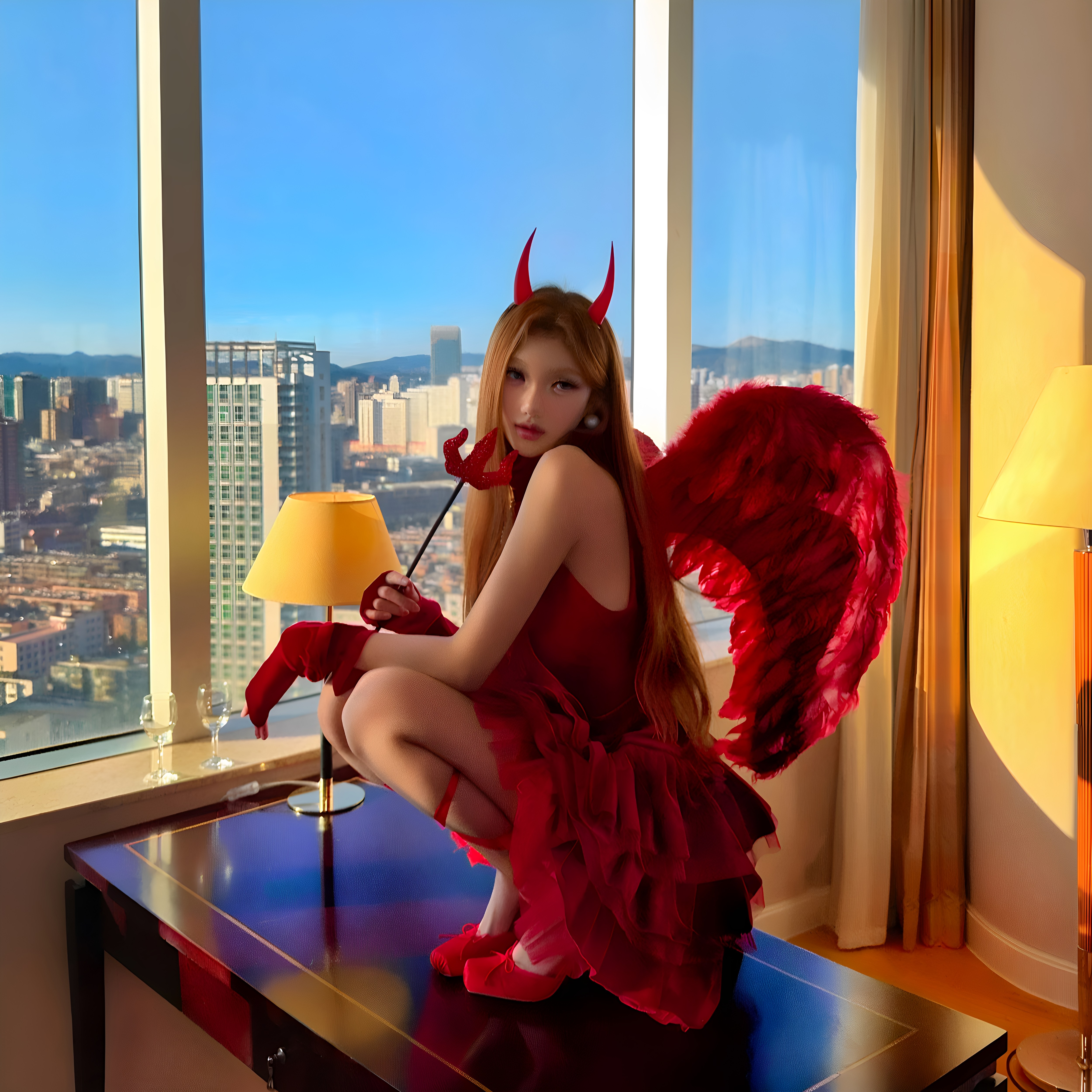 邪恶丘比特！万圣节红色恶魔天使羽毛翅膀cos装扮氛围感拍照道具