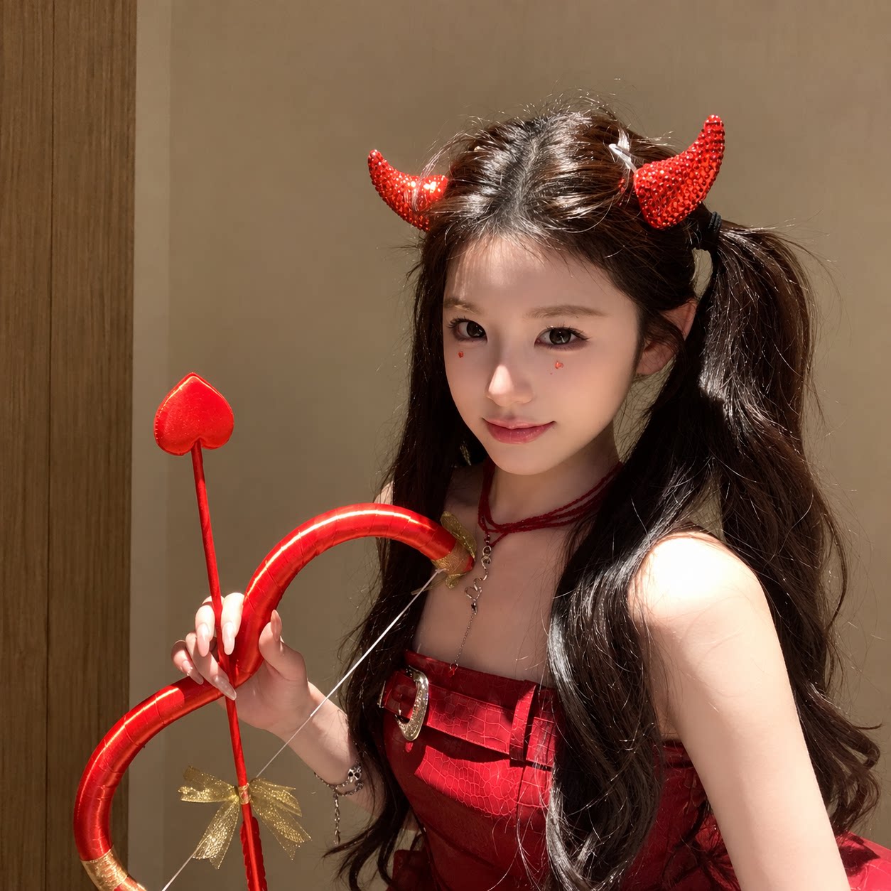 恶魔丘比特!镶钻红色牛角发夹创意恶魔发箍万圣节cos角色扮演发饰