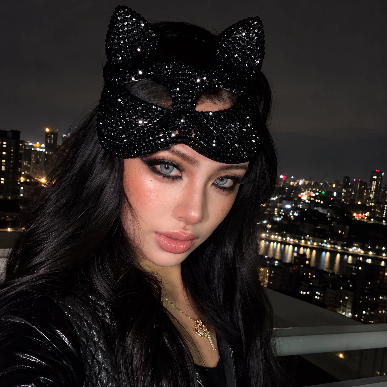【暗夜猫娘】覆面系满钻猫头面具万圣节cos假面女郎氛围拍照面罩
