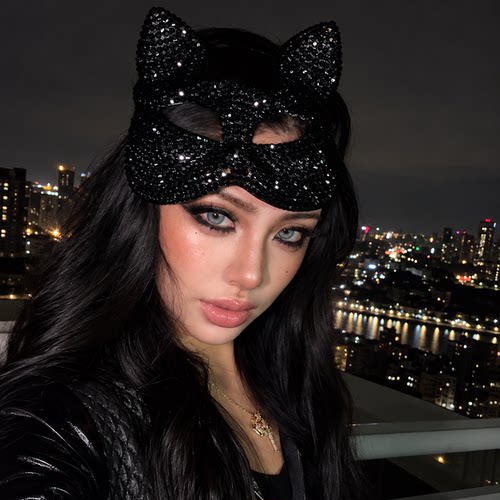 暗夜猫娘满钻猫头面具万圣节cos