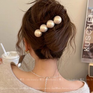 法式千金大珍珠发夹女后脑勺2026款半扎发弹簧夹高级感夹子发饰
