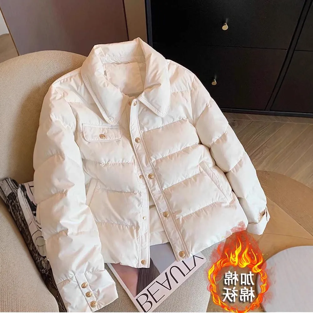 小香风金扣保暖白色时尚外套翻领