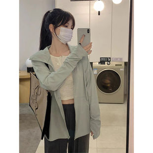 防紫外线薄款 宽松透气外套2025新款 防晒服夏季 绿色冰丝防晒衣女款