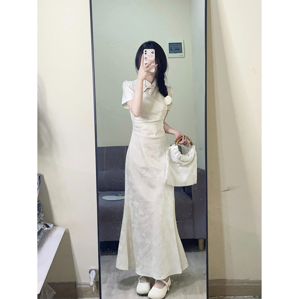 新中式改良国风旗袍洋装小个子高级感收腰显瘦气质长裙子女夏季