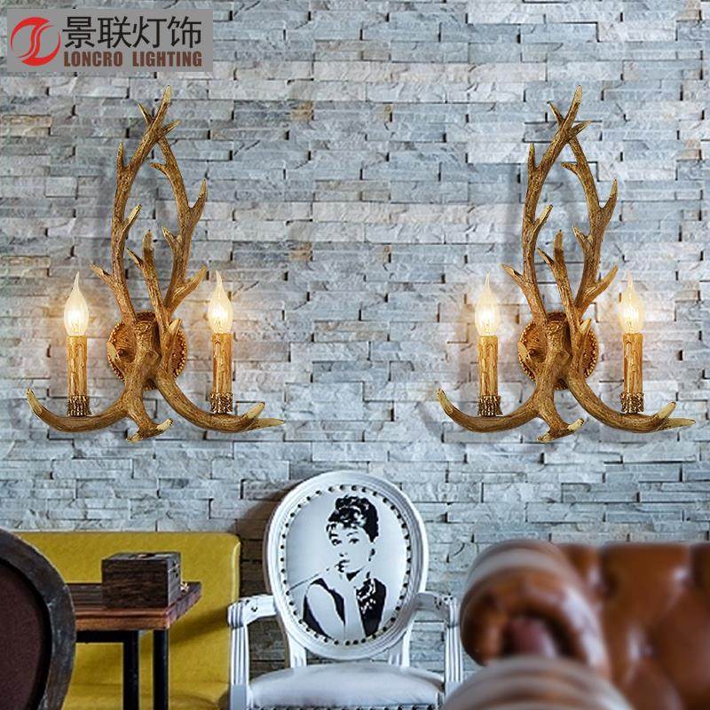 【批发】美式乡村复古鹿角壁灯卧室床头灯旋转楼梯墙灯过道led灯