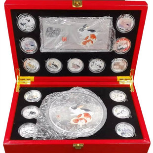 2023年新款皮盒彩色癸卯兔年纪念章银钞金钞公斤章卯兔吉祥17枚