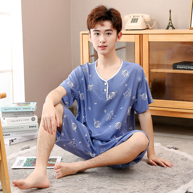 男士大童初中睡衣套装青少年绵绸