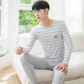 男士 冬季 纯棉套装 棉毛衫 青少年全棉保暖内衣莱卡学生薄款 秋衣秋裤