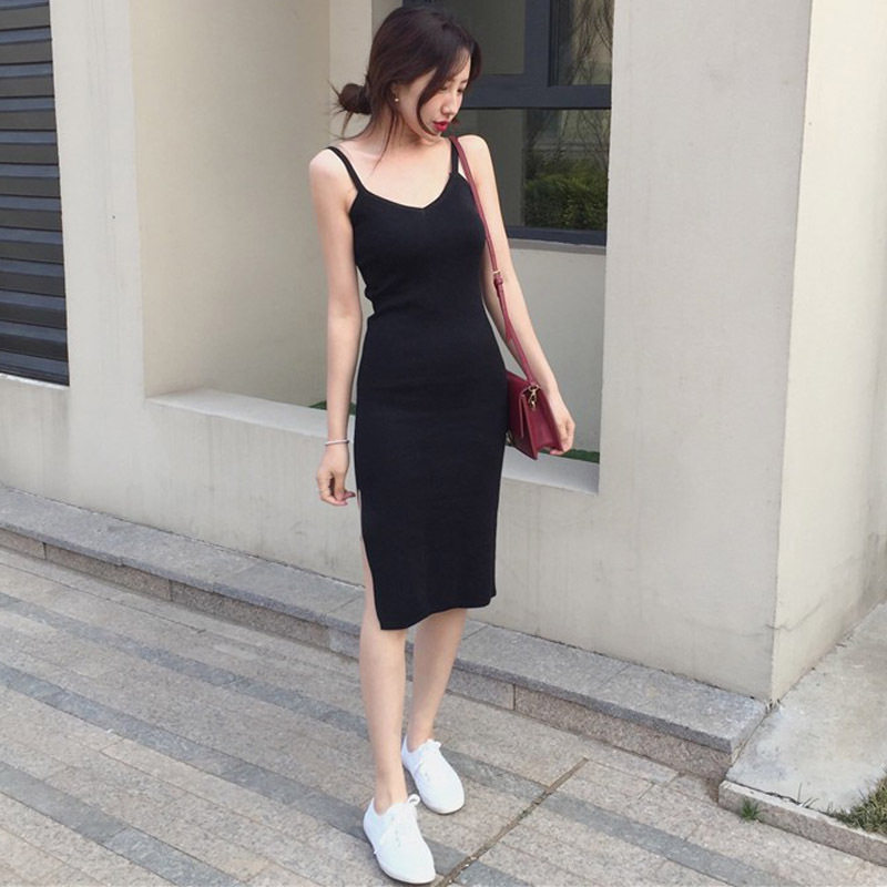 吊带裙子夏修身包臀针织裙女中长