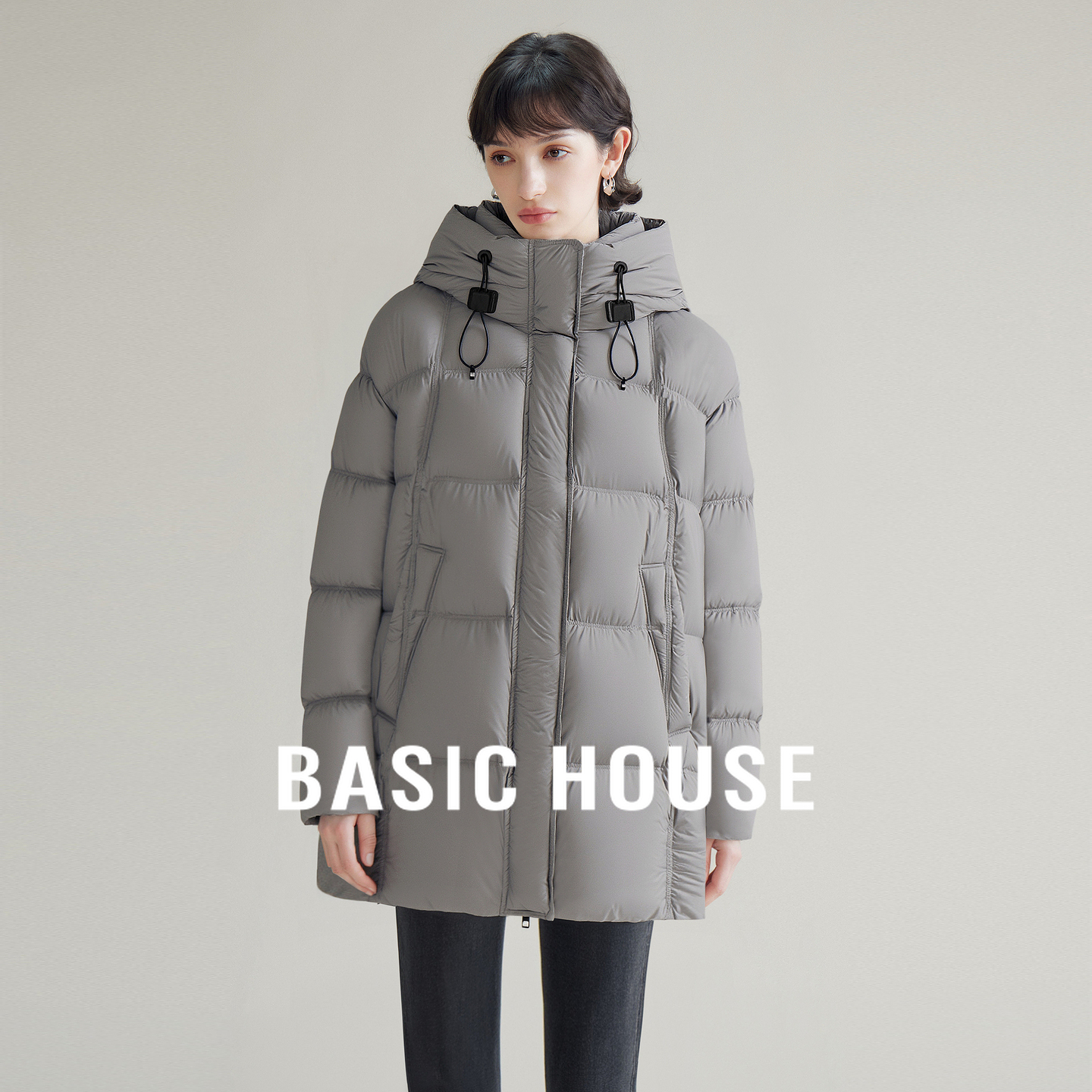 百家好抽绳宽松气质感白鸭绒羽绒服女款25冬季新款加厚羽绒服外套