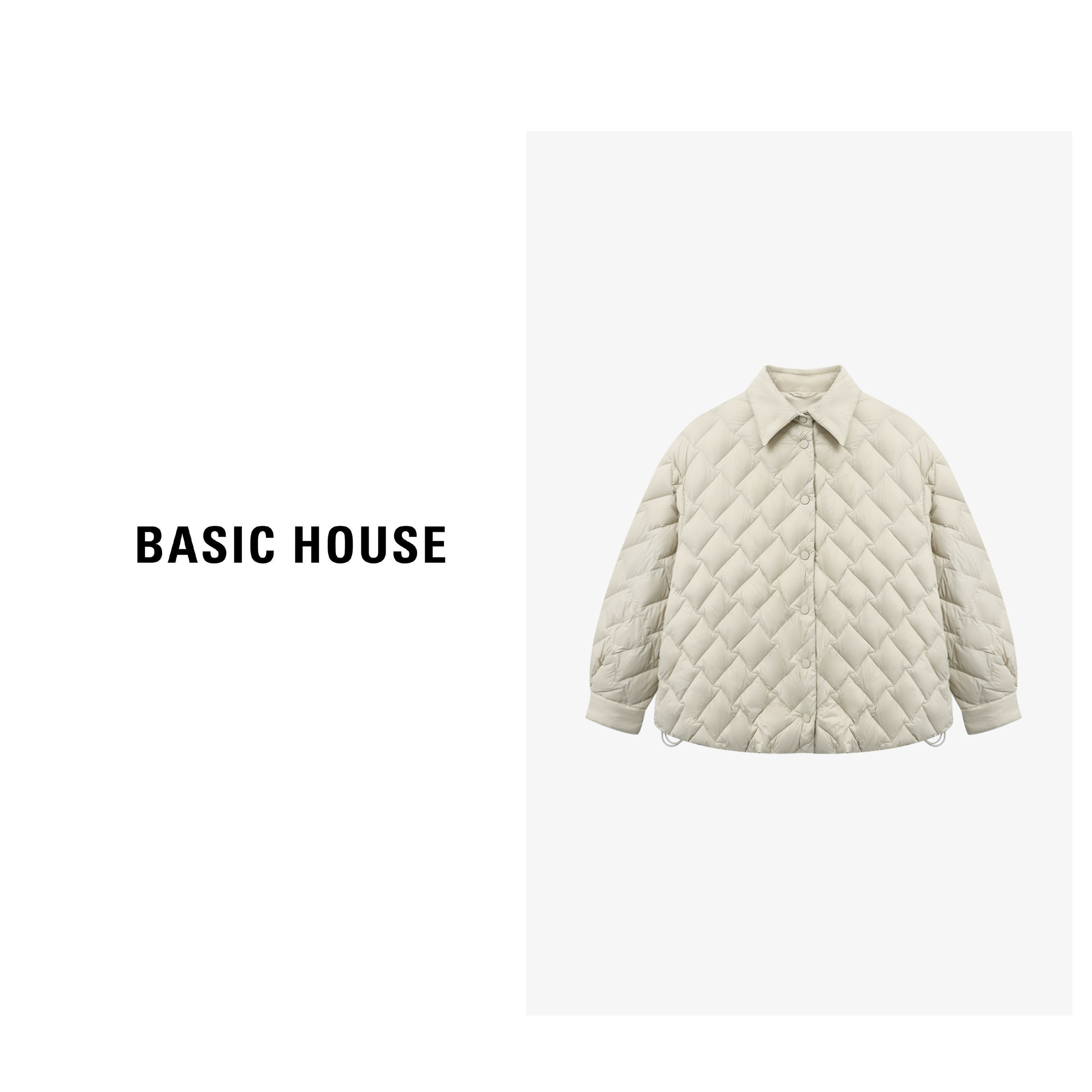 Basic House/百家好衬衫领25冬新复古显瘦休闲轻薄外套短款羽绒服