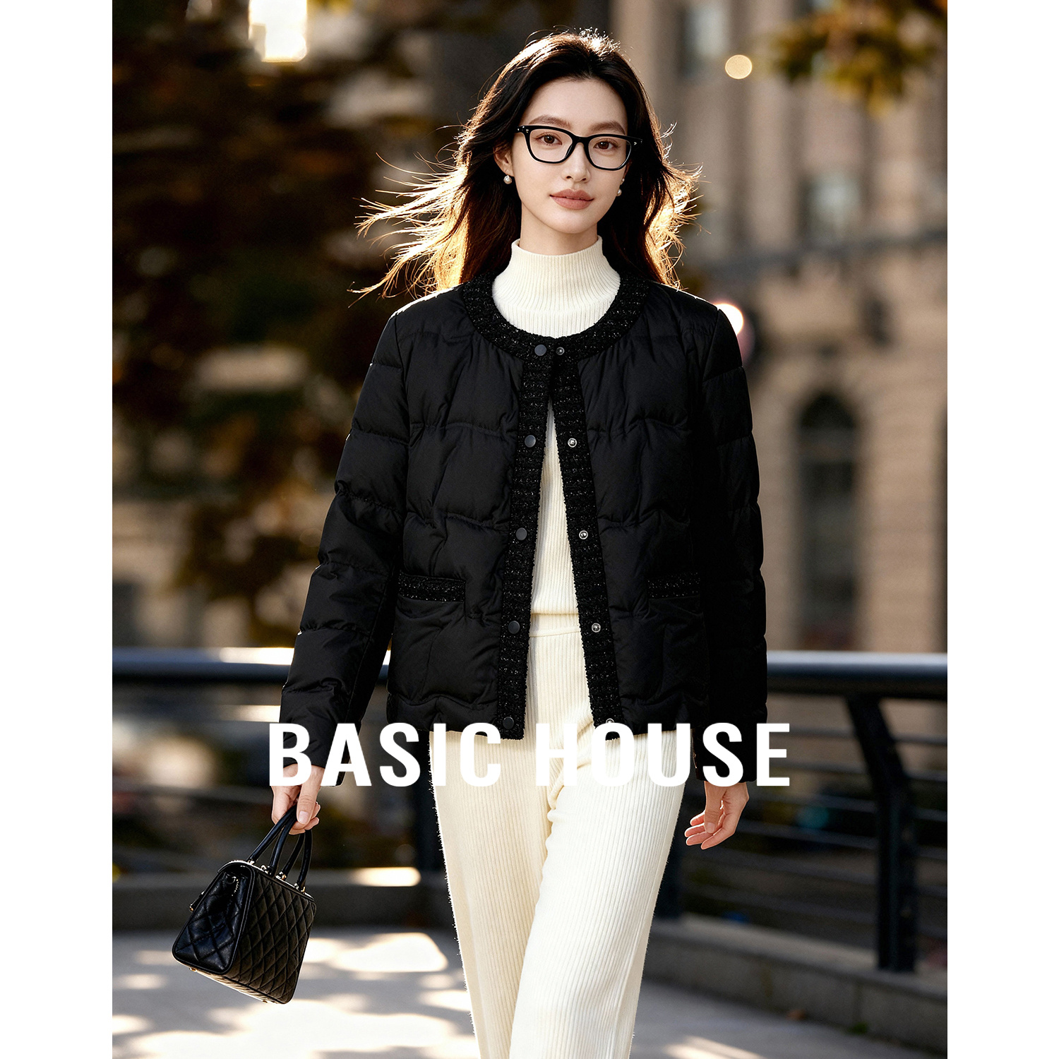 百家好小香风短款羽绒服女25冬季新款圆领小众设计感轻薄羽绒外套