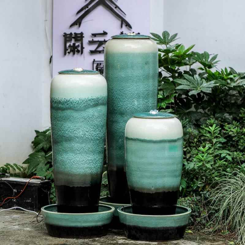 陶瓷循环流水系喷泉加湿器景观瓶客厅会所乔迁新中式落地摆件