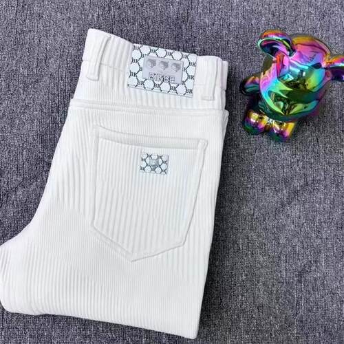 领贤男装冬季男士轻奢提花白色商务休闲裤修身直筒灯芯绒弹力长裤