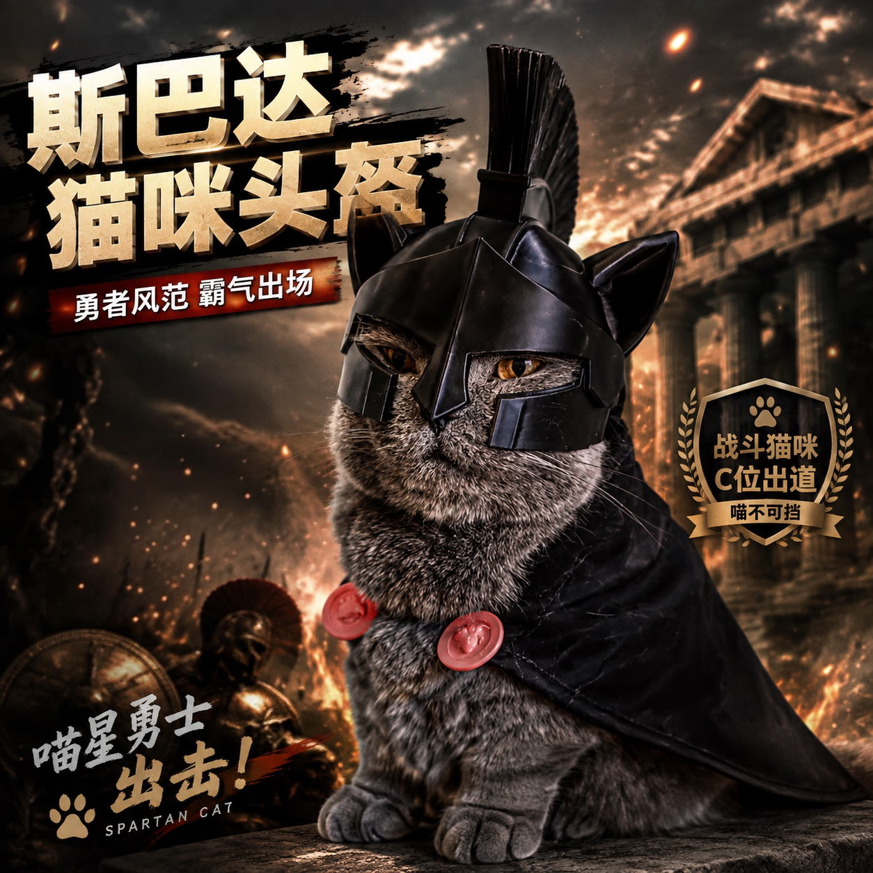 斯巴达勇士猫头盔3D打印猫咪狗狗宠物头套cos装扮万圣节搞怪道具