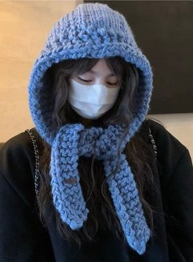 巴拉克拉法针织帽秋冬外出防寒保暖护耳韩系毛线帽子大头围显脸小