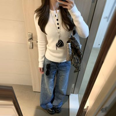 白色修身内搭可外穿毛衣女秋冬慵懒松弛高级感长袖针织打底衫衣